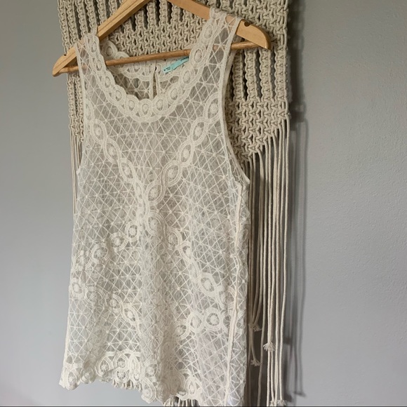 Maurices Sheer Lace Sleeveless Button Back Top - Picture 3 of 14